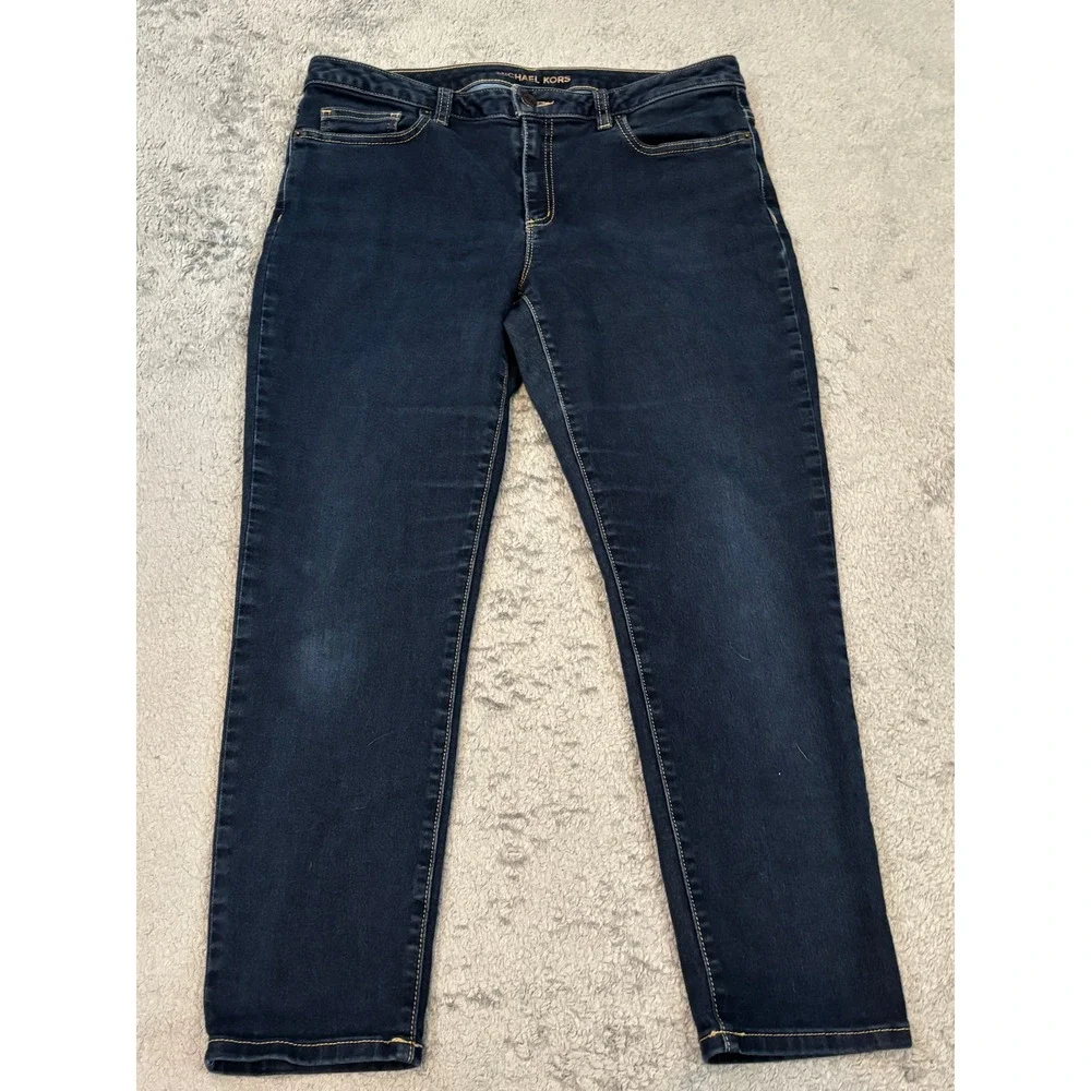 Michael Kors Izzy Cropped Skinny Jeans Dark Wash Blue Denim Womens Size 10